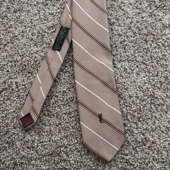 Vintage YSL Yves Saint Laurent Stripped Tan Tie - Picture 2 of 5